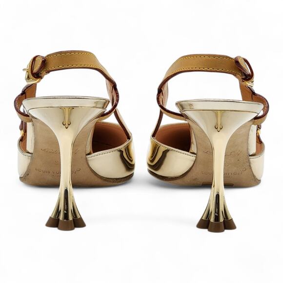 Louis Vuitton Metallic Gold Leather Slingback Pumps EU 39 US 8.5 - NWB $1300 - Picture 6 of 11